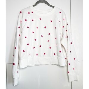 Colsie Heart Sweatshirt Size Large Cropped Boxy Fit Cream Love Valentines Day